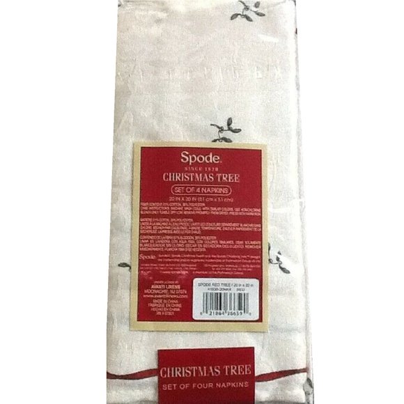 RARE Set of 4 brand new Spode Whimsical Christmas Tree Table Napkins w/ Red Trim - Picture 8 of 8